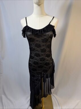 NWOT Vintage Sheer Floral Lace Slip Dress - Black
